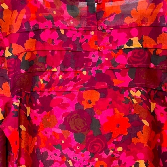 Loft Red Orange Tiered Floral Sheer Woman Blouse - Picture 3 of 11